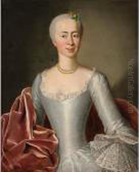 A Half Length Portrait Of A Lady Oil Painting by Antoine Pesne