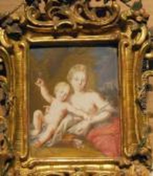 Venus And Cupid And An Allegory Of Charity: Two Oil Painting by Antoine Pesne