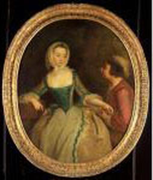 Portrait Of A Young Lady, And A Young Boy Holding A Bird's Nest Oil Painting by Antoine Pesne