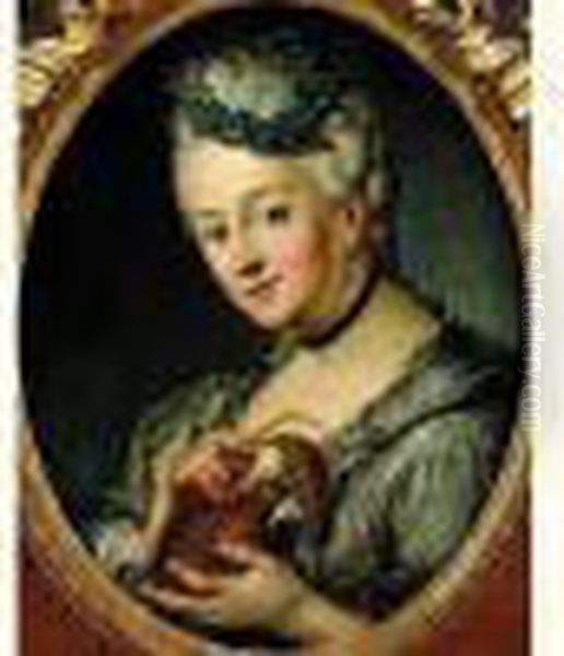 Portrait De Jeune Femme Tenant Une Caille Oil Painting by Antoine Pesne