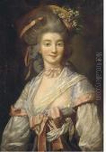 Portrait Of A Lady, Bust-length, With Flowers In Her Hair Oil Painting by Antoine Pesne