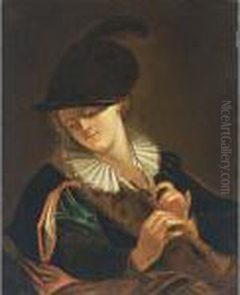 A Lady Playing A Flute Oil Painting by Antoine Pesne