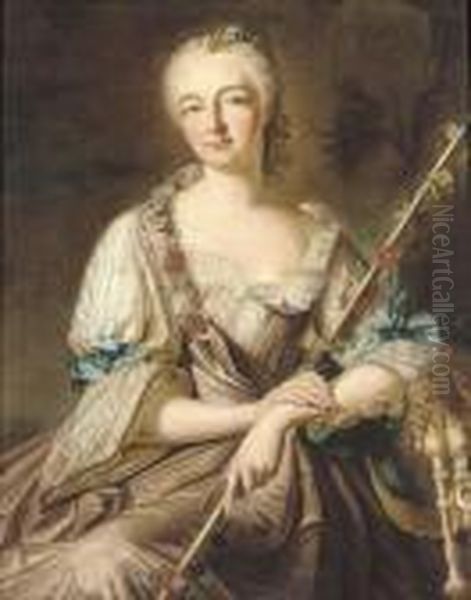 Portrait Of A Lady, Three-quarter-length, As A Sheperdess Oil Painting by Antoine Pesne