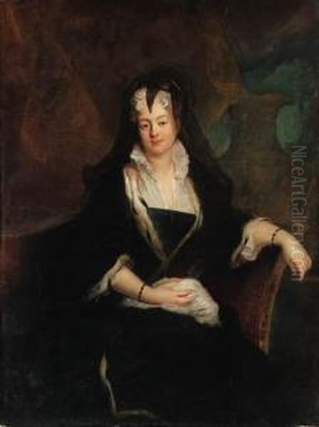 Portrait Of Princess Johanna 
Charlotte Von Anhalt, Seatedthree-quarter-length, In Widow's Weeds Oil Painting by Antoine Pesne