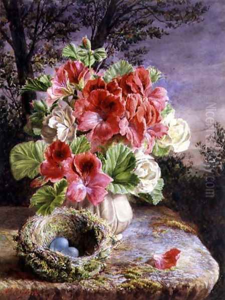 Gloxinia and Birds Nest Oil Painting by Claude Ryan