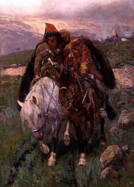 Leaving the Field, 1919 Oil Painting by Franz Roubaud