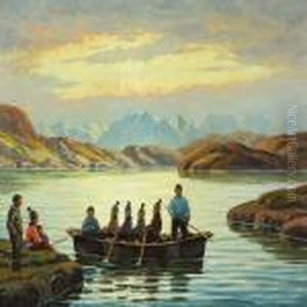 Greelandic Scenery With Persons Oil Painting by Emanuel A. Petersen