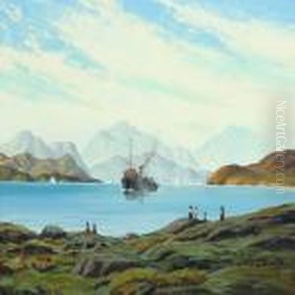 A Greenland Fiord With Ship Oil Painting by Emanuel A. Petersen