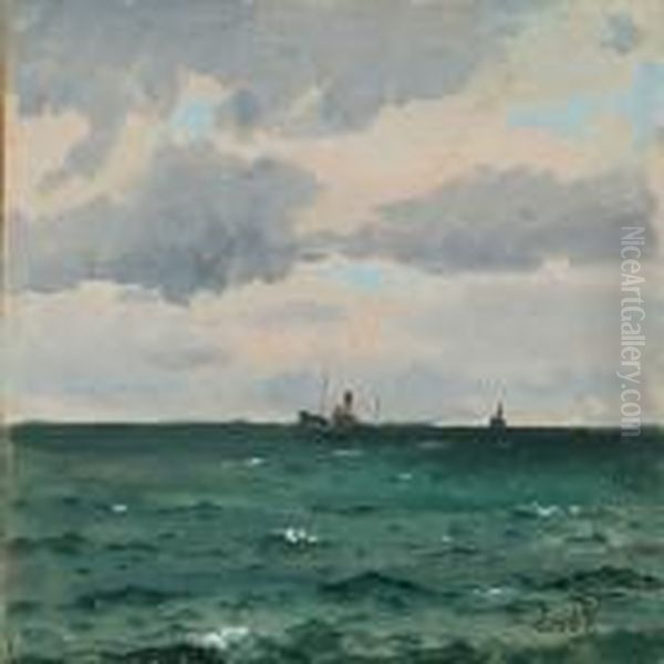 Seascape With Ships Oil Painting by Emanuel A. Petersen