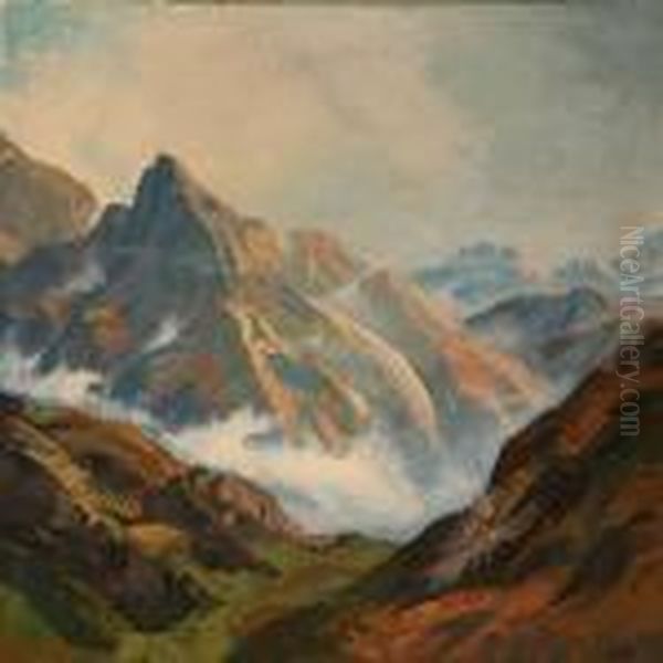 Mountain Landscape From Greenland Oil Painting by Emanuel A. Petersen