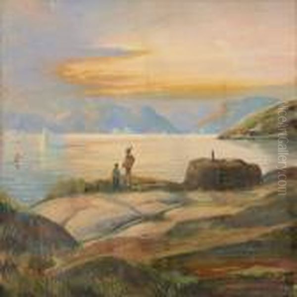 Two Young Inuit Near The Coast Oil Painting by Emanuel A. Petersen