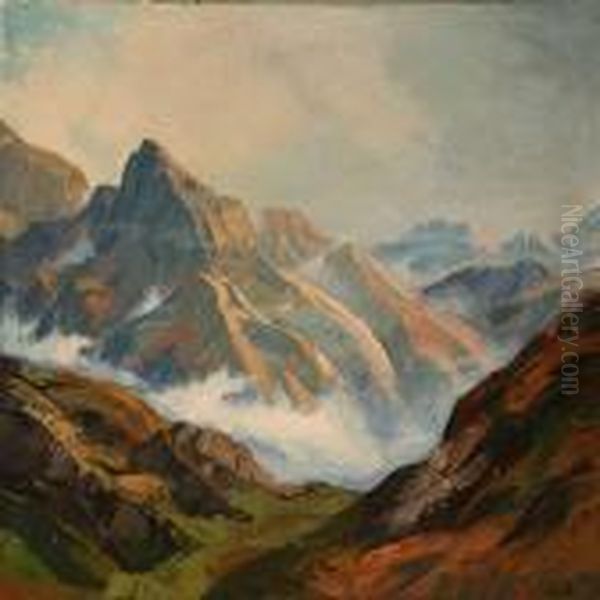 Mountainlandscape From Greenland Oil Painting by Emanuel A. Petersen