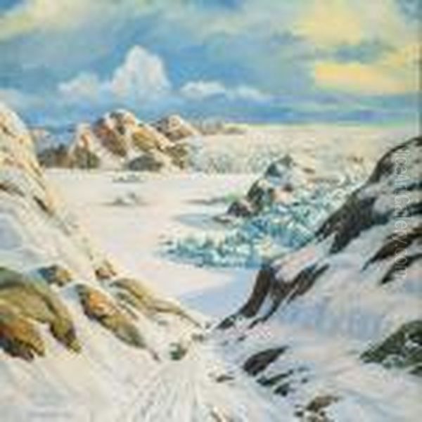 Sledding In Ikamiut, Greenland Oil Painting by Emanuel A. Petersen