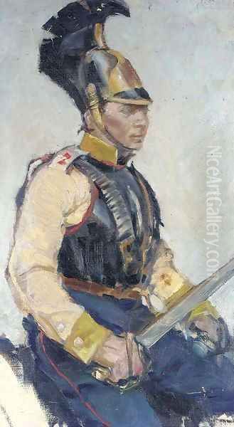 Study of a Russian Cuirassier Oil Painting by Franz Roubaud