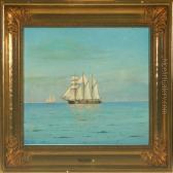 Seascape Withsailing Ships Oil Painting by Emanuel A. Petersen