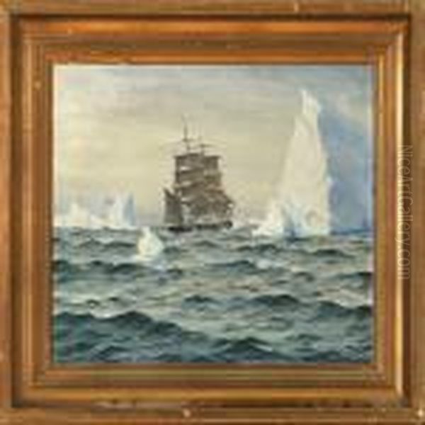 A Barque Passing Several Icebergs by Emanuel A. Petersen