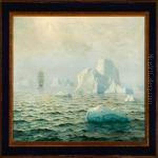 A Greenlandic Coastal Scene From The Davis Strait Oil Painting by Emanuel A. Petersen