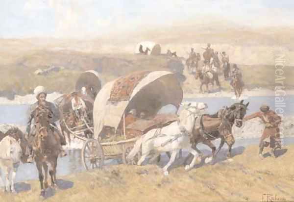 Kosaks on the move Oil Painting by Franz Roubaud