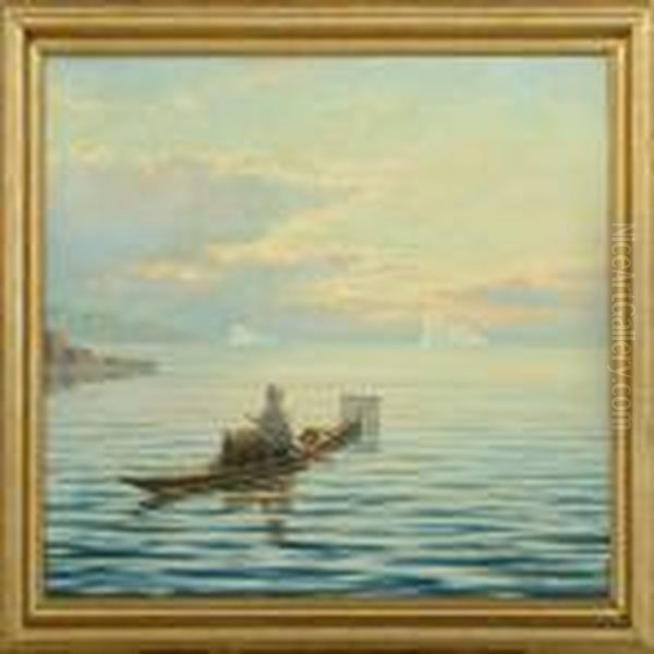 Kayak In Thedisko Bay Oil Painting by Emanuel A. Petersen