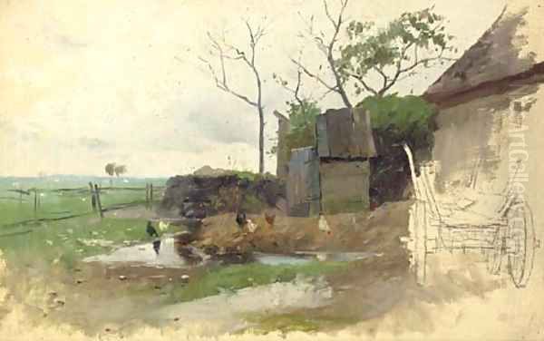 Study of a farmyard Oil Painting by Franz Roubaud