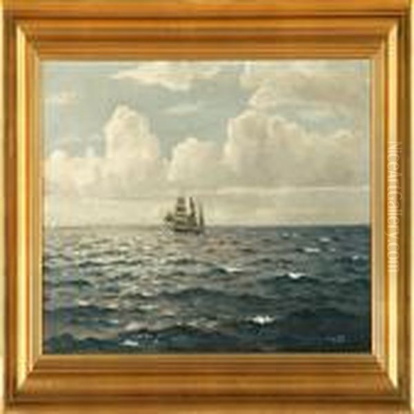 Marine With Abrigantine On Open Sea Oil Painting by Emanuel A. Petersen