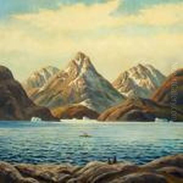 Summer's Day At A Greenlandic Fiord Oil Painting by Emanuel A. Petersen