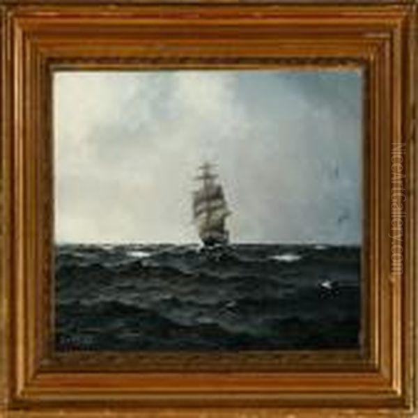 Marine With A Barque On Open Sea Oil Painting by Emanuel A. Petersen