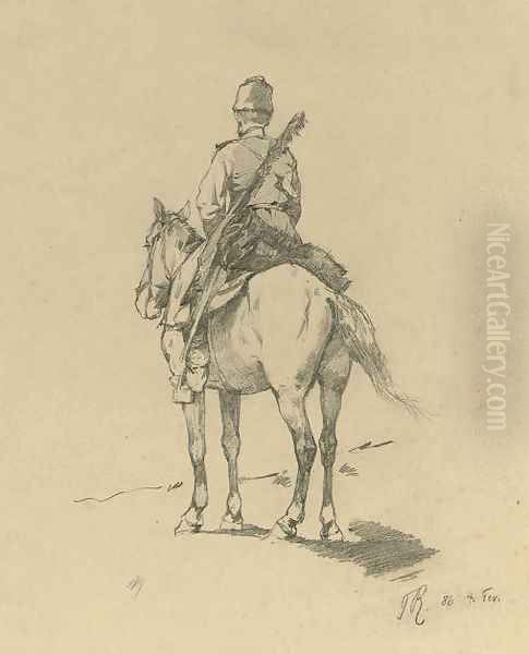 A Cossack on horseback Oil Painting by Franz Roubaud