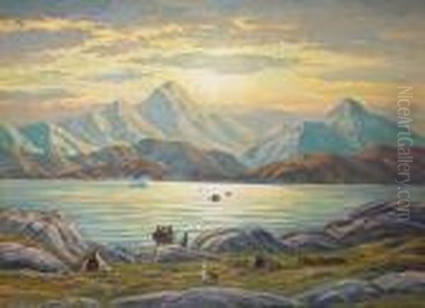 Morning Light Over The Julianehaab Fiord Oil Painting by Emanuel A. Petersen