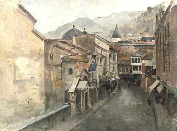 A Georgian town Oil Painting by Franz Roubaud