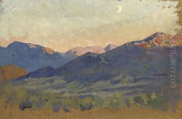 Study for 'Red Mountains' Oil Painting by Franz Roubaud