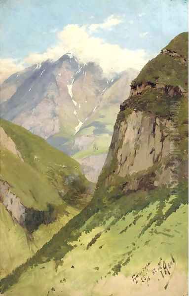 View of Gut mountain, The Caucasus Oil Painting by Franz Roubaud