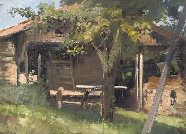 A woodland cabin Oil Painting by Franz Roubaud