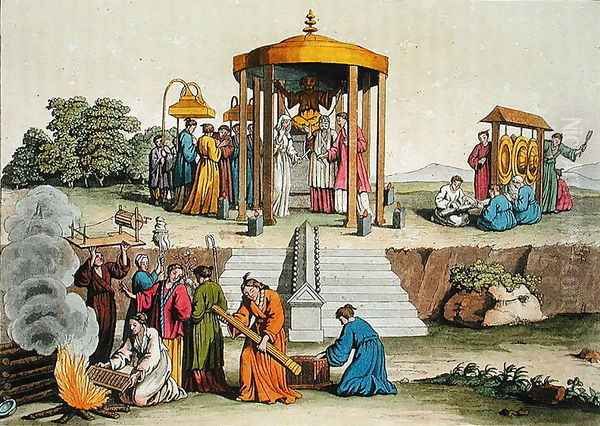 A Japanese wedding ceremony, illustration from Le Costume Ancien et Moderne by Giulio Ferrario, published c.1820s-30s Oil Painting by Antonio Rancati