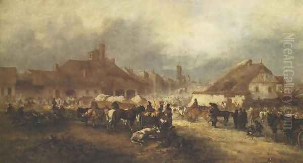 Market in Przemysl Oil Painting by Tadeusz Rybkowski