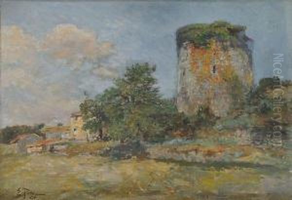 Paysage A La Tour Oil Painting by Edmond Marie Petitjean