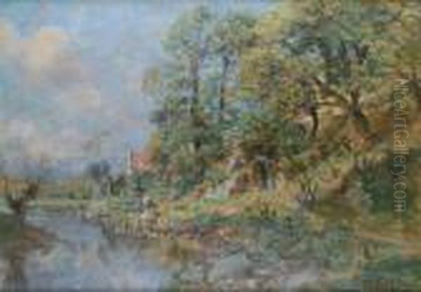 Lavandieres Au Bord De La Riviere Oil Painting by Edmond Marie Petitjean