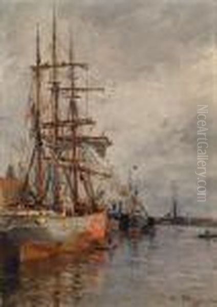 Bateaux Au Port De Marseille Oil Painting by Edmond Marie Petitjean