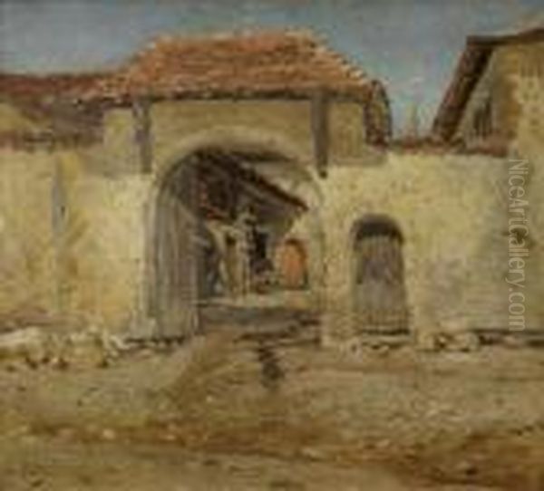 Vue D'une Cour De Ferme Oil Painting by Edmond Marie Petitjean