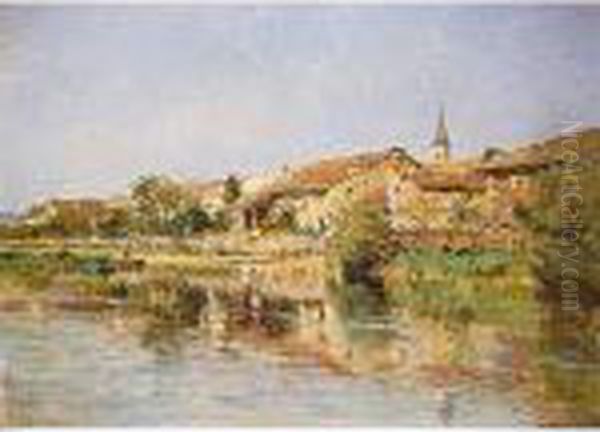 Vieilles Maisons A Pont Sur Meuse Oil Painting by Edmond Marie Petitjean