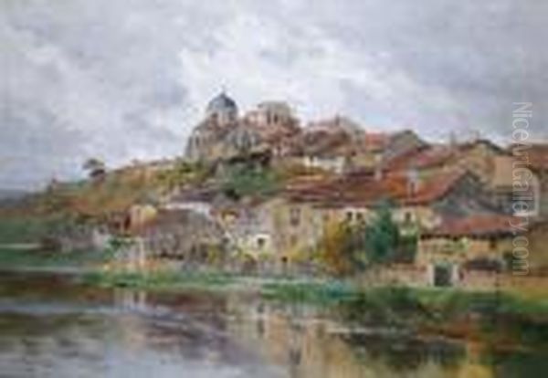 Village En Bord De Riviere Oil Painting by Edmond Marie Petitjean