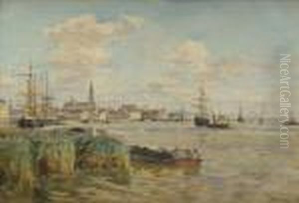 Le Port D'anvers Oil Painting by Edmond Marie Petitjean