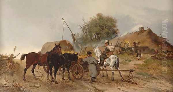 On the Way to the Market Oil Painting by Tadeusz Rybkowski