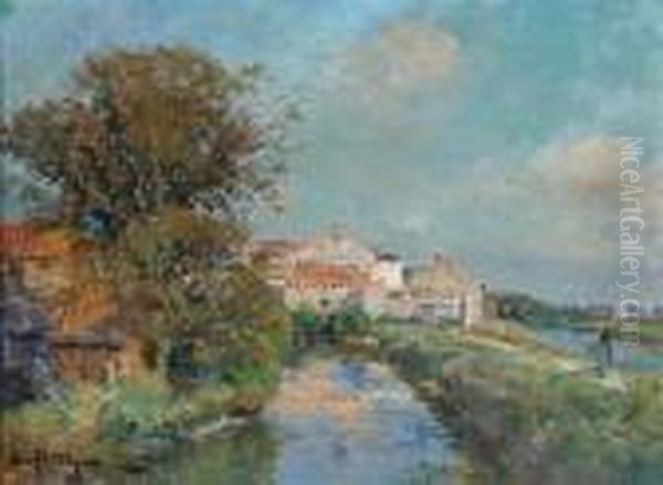 Mill On A River Oil Painting by Edmond Marie Petitjean