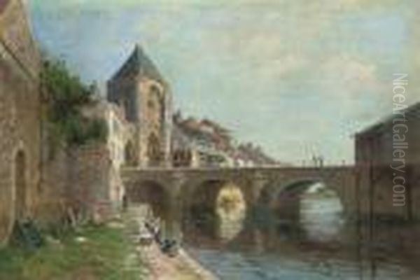 Les Lavandieres Oil Painting by Edmond Marie Petitjean