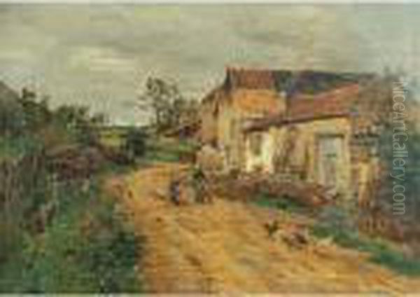 Farm Scene Oil Painting by Edmond Marie Petitjean