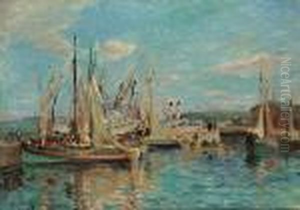 Le Bassin A Honfleur Oil Painting by Edmond Marie Petitjean