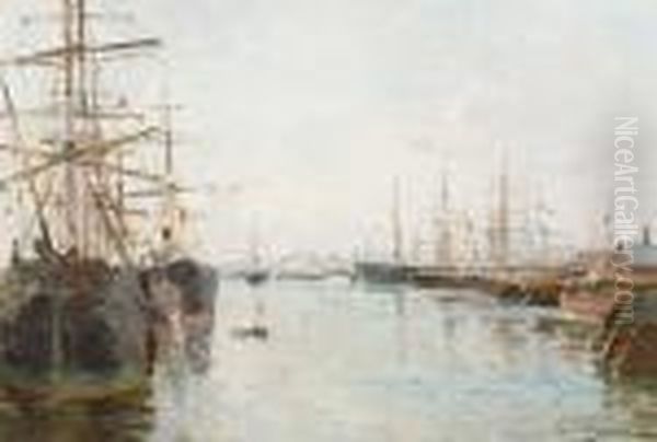 The Antwerp Harbour Oil Painting by Edmond Marie Petitjean