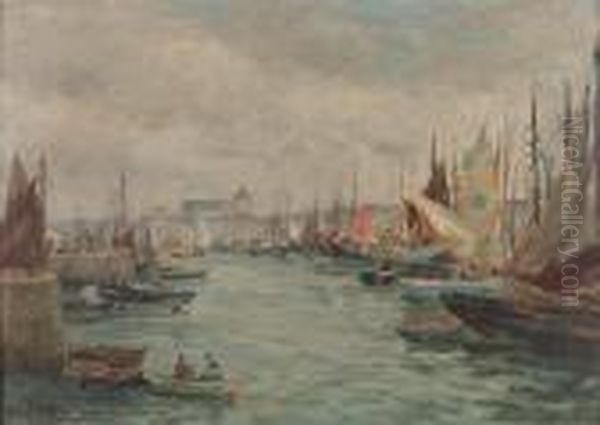 Le Bassin Du Port Oil Painting by Edmond Marie Petitjean