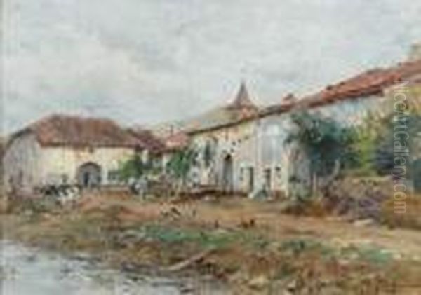 La Basse Cour Oil Painting by Edmond Marie Petitjean